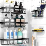 Moforoco Adhesive Shower Caddy Organizer Shelves Rack - 5 Pack Corner Bathroom Storage Organization, Home & Kitchen Decor Inside RV Accessories, Hanging First Apartment Household Camper Essentials