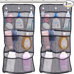 S&T INC. Shower Organizer, Shower Caddy or Bathroom Organizer with Quick Drying Mesh, 7 Pockets to Hold Shampoo, Soap, Loofah, and Cruise Ship Essentials, 14 Inch by 30 Inch, Black, 2 Pack
